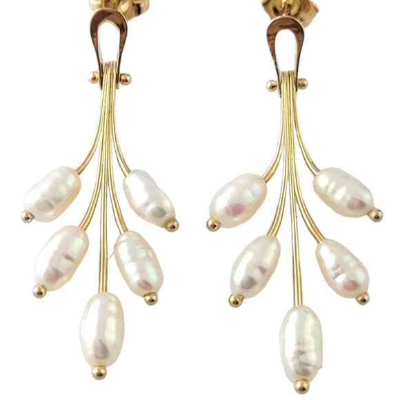 14K Yellow Gold Freshwater Pearl Dangle Earrings #16926